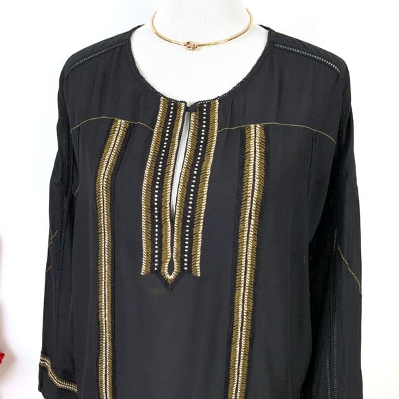 New Gold Hawk BOHO Black Long Sleeve Embroidered Blouse  Sz M - Picture 4 of 16